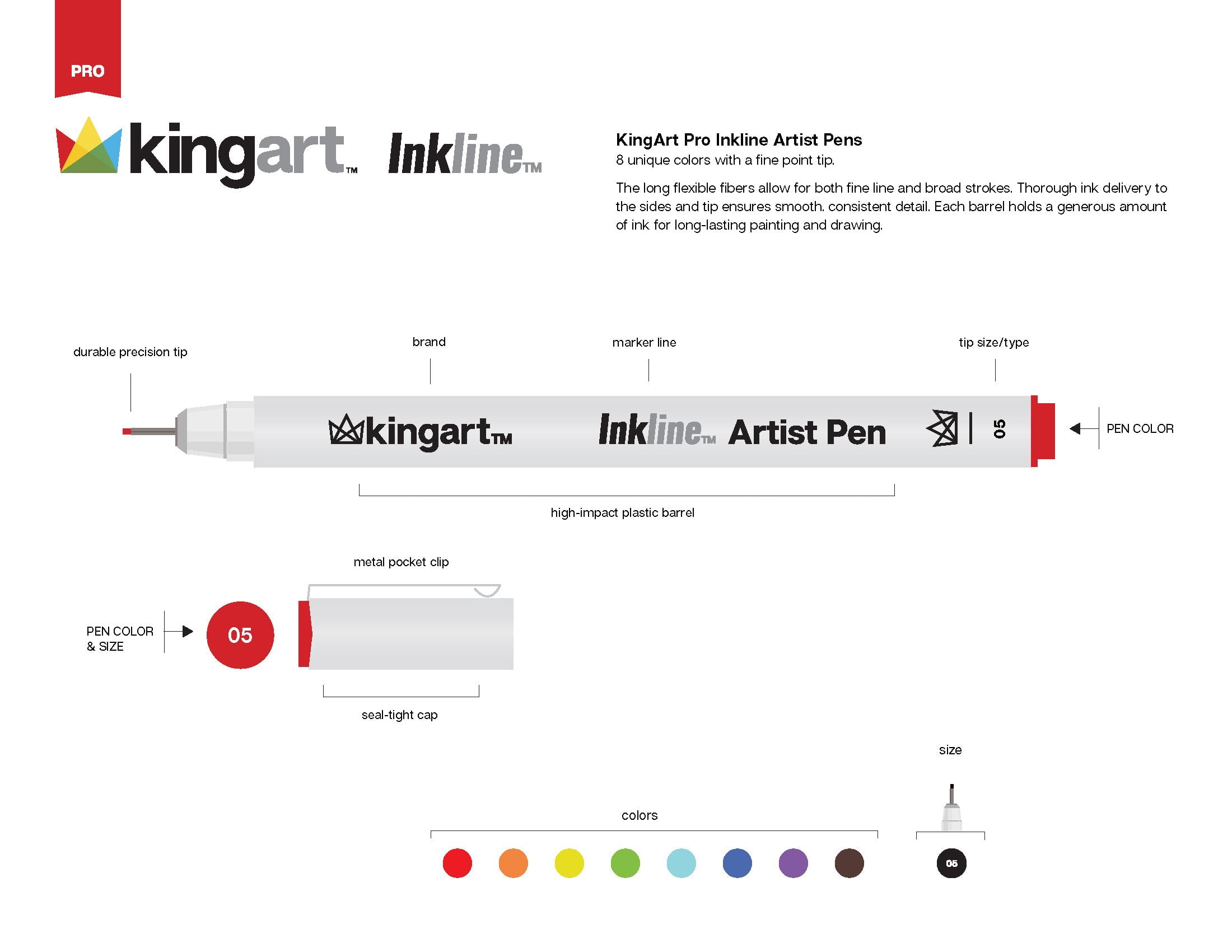 KINGART 436-16 Inkline Fine Line Stifte Set – 16 Stifte Für Präzises Zeichnen & Kalligraphie