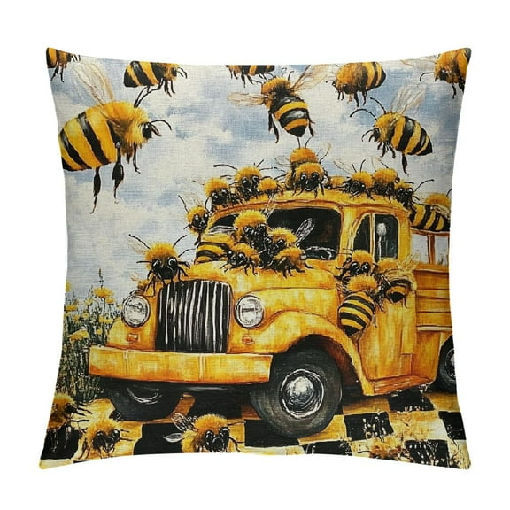 Patifu Summer Bee Throw Pillow Covers Black and White Buffalo Check Plaids Gnome Bee Summer Decorative Cushion Case for Sofa Couch Garden 12x12in