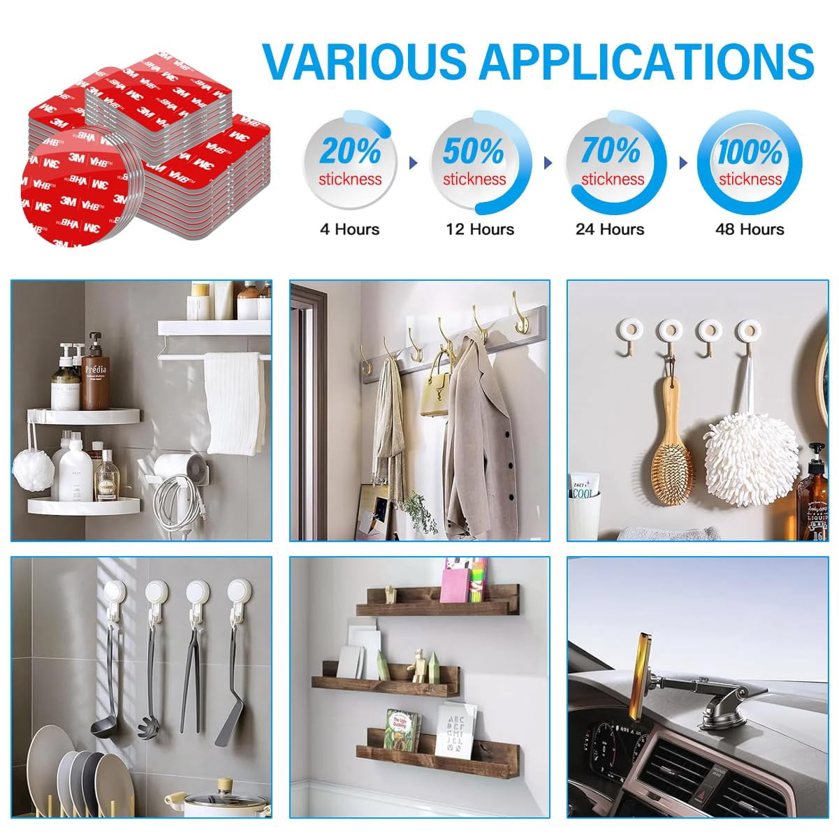 3M VHB Double Sided Tape, 48PCS Heavy Duty Mounting Foam Tape, 2in Round Multi-Purpose Power Adhesive Pad, Strong Sticky Pads for Crafts, Photos, Posters, Home & Office Use
