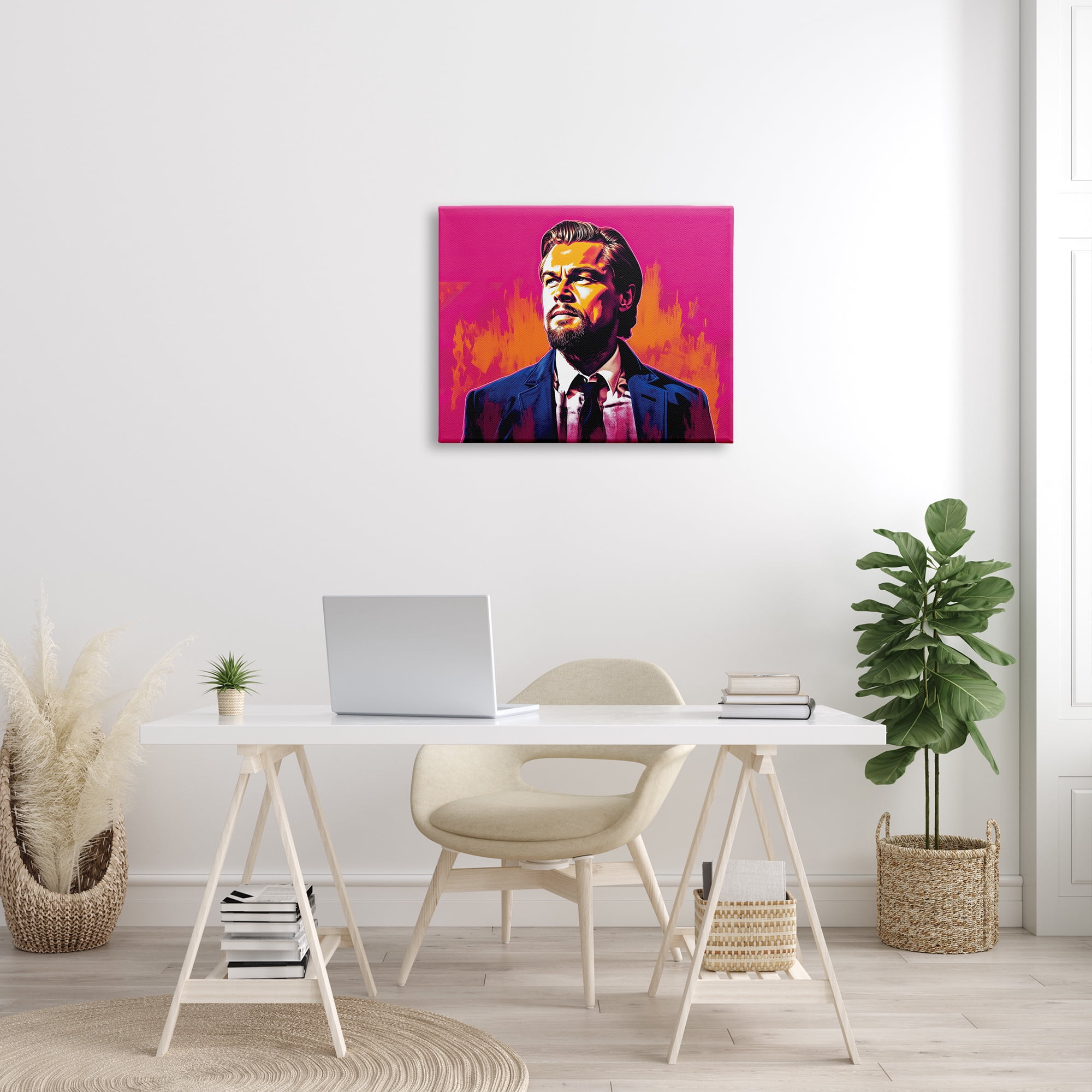 Stupell Industries Leonardo DiCaprio on Pink Abstract Painting Gallery Wrapped Canvas Print Wall Art, 30 x 24