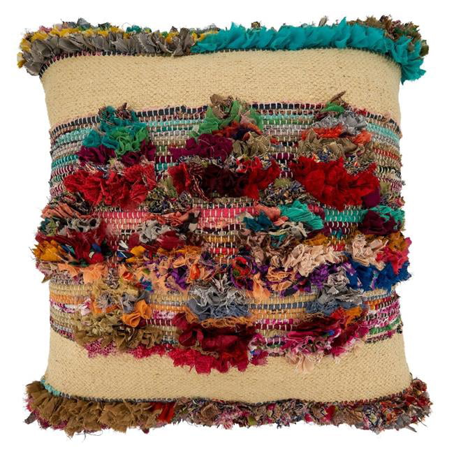 SARO LIFESTYLE Multi Colored Chindi Throw Pillow 14 x 23 Poly Filled 