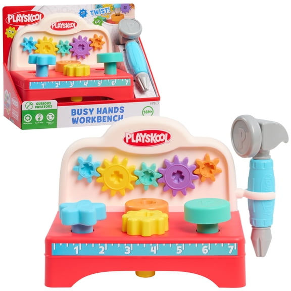 Playskool Busy Hands Workbench, Curious Creators Learning Toy, Interactive Tool Bench with Gears and Hammer Play, Ages 9 Months 