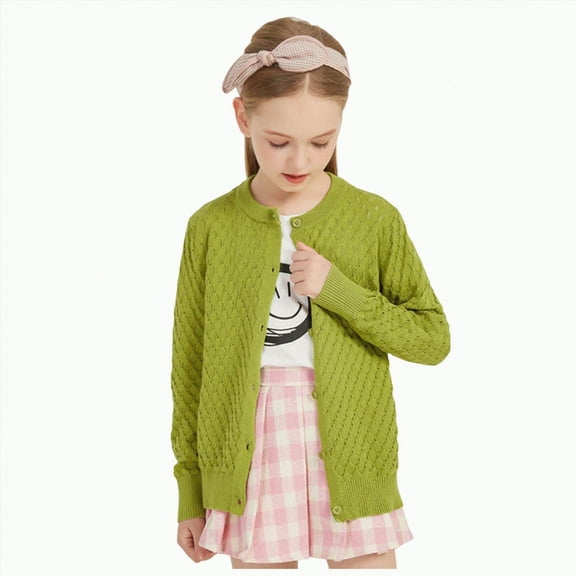 HCNTES Girls Cardigan Sweater School Uniforms Button Long Sleeve Knit Tops(7-8 Years,G62-Green)