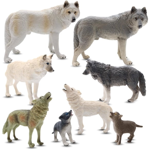 Set de figuras de lobo ZAGA Toys, 8 piezas, realistas