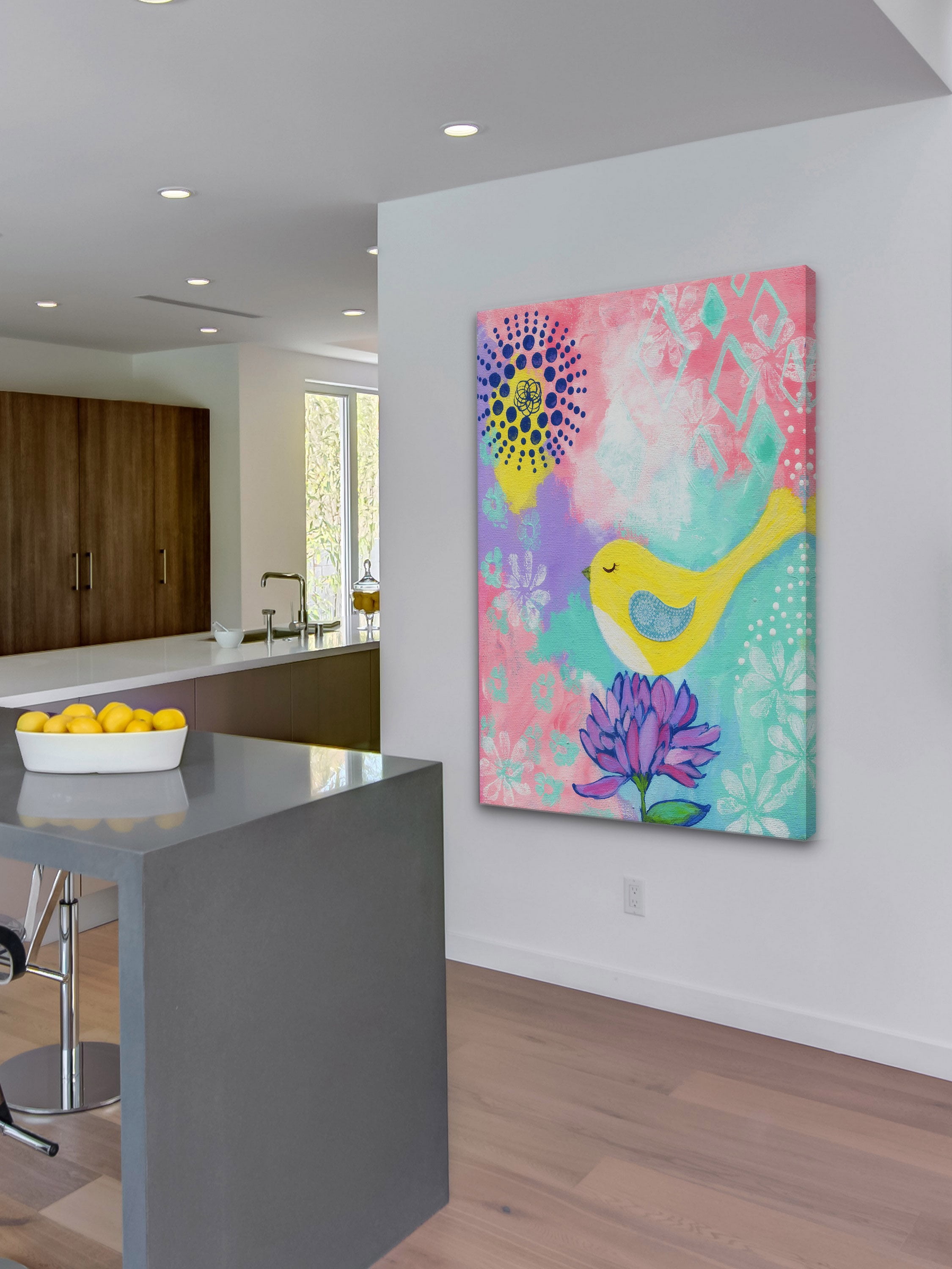 "Yellow Bird" Painting Print on Wrapped Canvas
