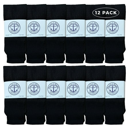 Yacht & Smith Wholesale Bulk Womens Tube Socks, Cotton Sport Athletic Socks - 9-11 - Black - 12 Packs
