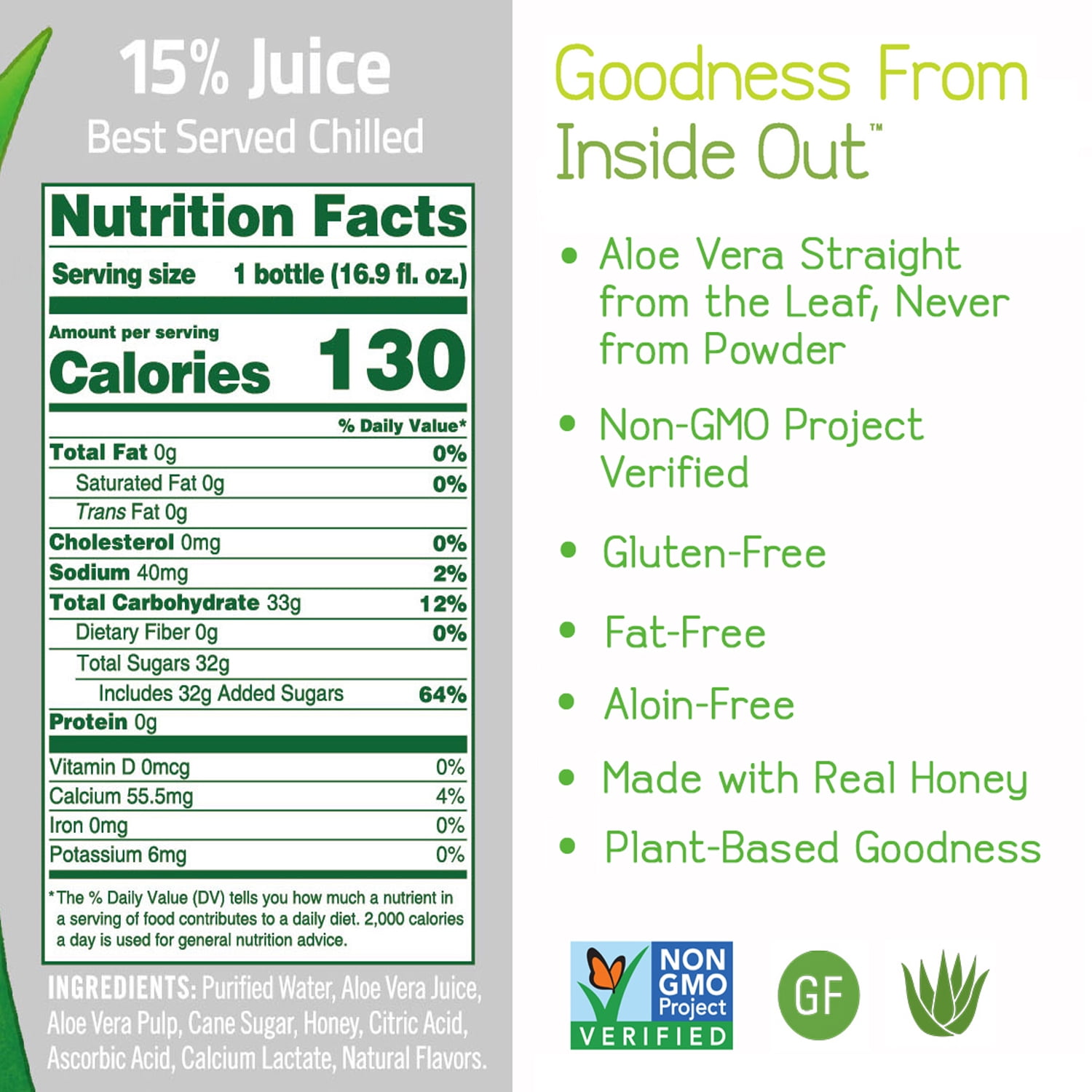 ALO Exposed Aloe Vera Juice Drink + Honey, 12 x 16.9 Fl oz bottles, Made with Real Aloe Vera Pulp & Juice Straight from the Leaf, Plant-Based with Real Pulp