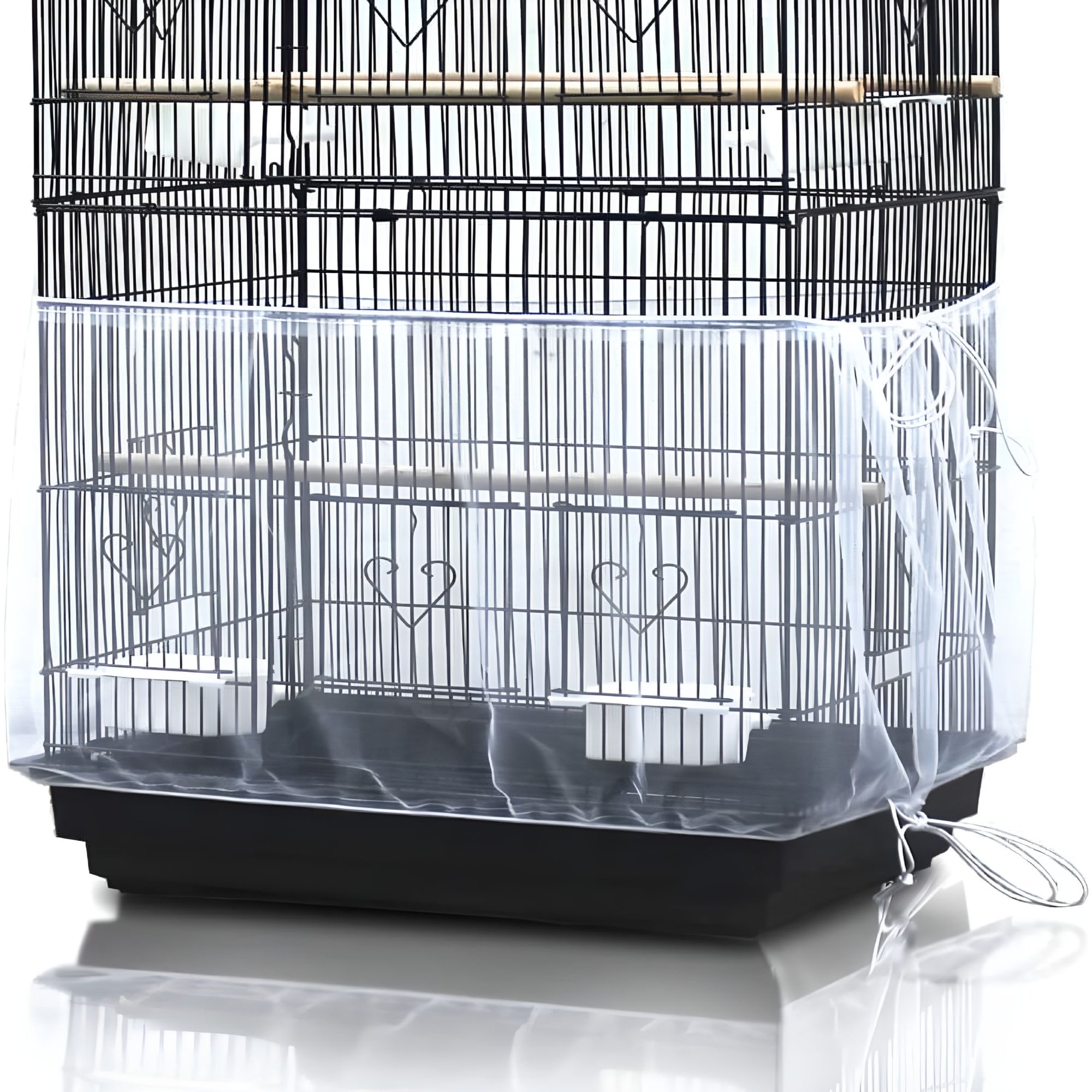 AUQ 2026 New Universal Birdcage Cover Seed Catcher Mesh Parrot Cage Skirt for Parrot, Finch, Canary, Cockatiel White