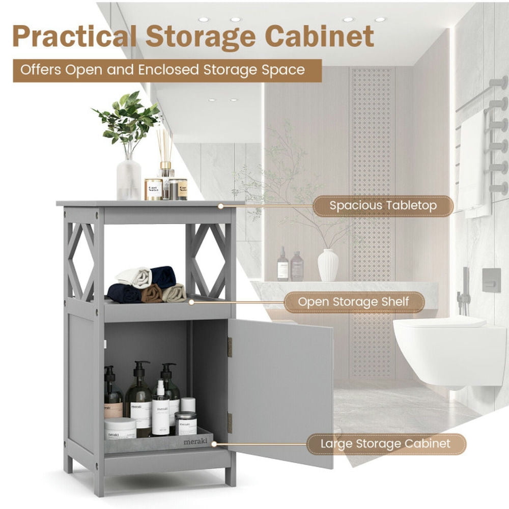 Finihen Bathroom Storage Cabinet, Bathroom Floor Cabinet, Bathroom Floor Cabinet Side Storage Organizer with Open Shelf and Single Door, for Bathroom, Living Room, Bedroom, Kitchen, Gray Finihen Bathroom Storage Cabinet, Bathroom Floor Cabinet, Bathroom Floor Cabinet Side Storage Organizer with Open Shelf and Single Door, for Bathroom, Living Room, Bedroom, Kitchen, Gray
