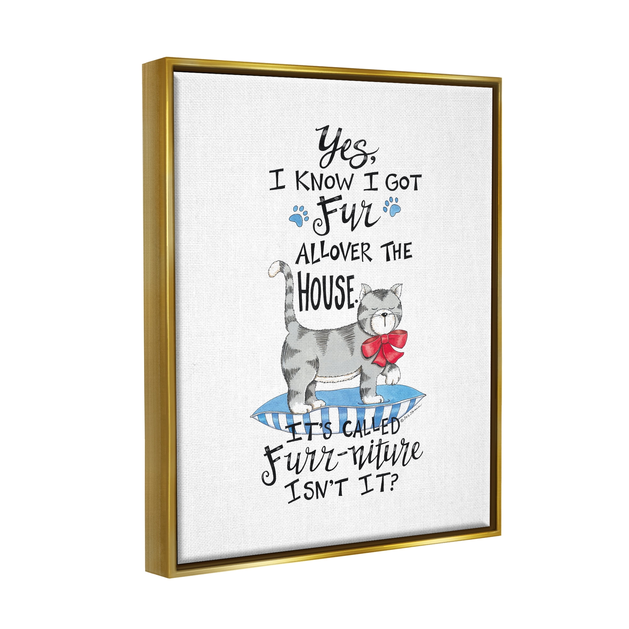 Stupell Industries Furr-niture Funny Cat Animals & Insects Painting Gold Floater Framed Art Print Wall Art, 17 x 21
