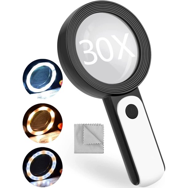 Magnifying Glass with Light, 30X Handheld Large Magnifying Glass with