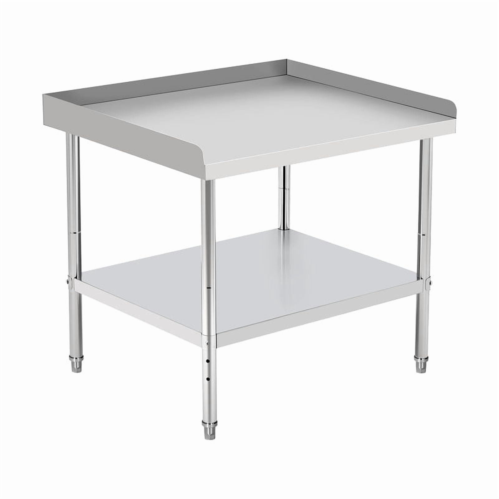 TROPOW Stainless Steel Grill Stand Table, NSF Certified, 400 lbs Capacity, Adjustable Legs, 3-Sided 2" Edge Baffle for Kitchen, Restaurant, Hotel
