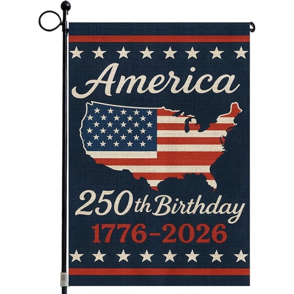 USA 250th Anniversary Flag, 1776-2026 250 Year Patriotic Banner Vintage US Map Flag, 250 Years America Double-Sided Garden Flag 12 x 18 Inch