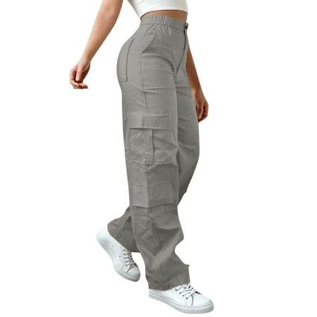 Aoiroe Women s Baggy Cargo Pants Casual Sweatpants Straight Leg Sweatpants Baggy Sweatpants Elastic Waist Pants Loose Trouser Streetwear Womens Comfy Pants Gray M