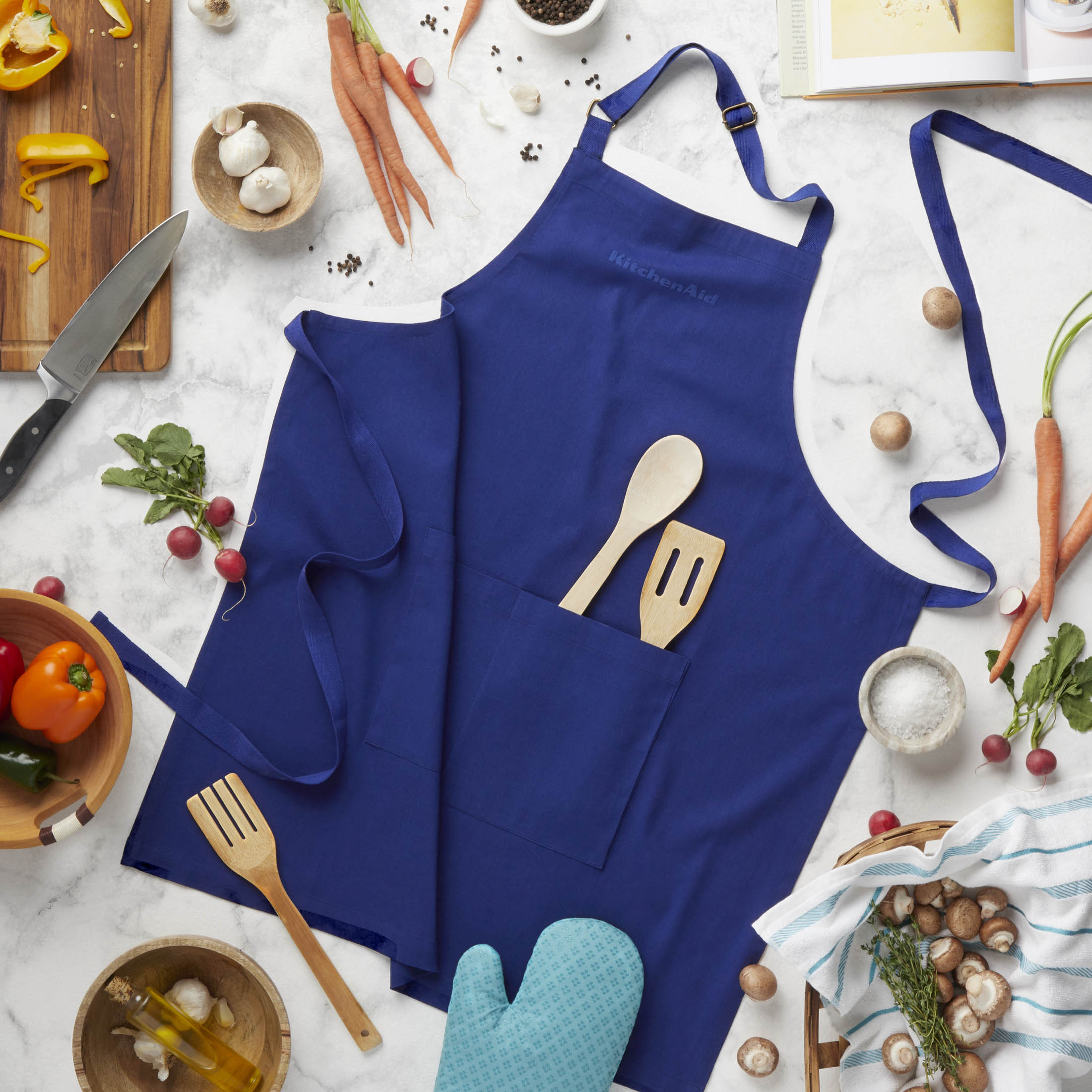 KitchenAid Solid Apron Single Pack, Cobalt Blue, 32"x28"