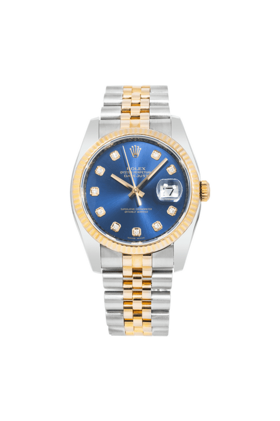 Pre-Owned Rolex Datejust 36mm Steel & Rose Gold Fluted Bezel Ref. 116231 with Blue Diamond Dial and Jubilee Bracelet (Year: 2008- 2012)