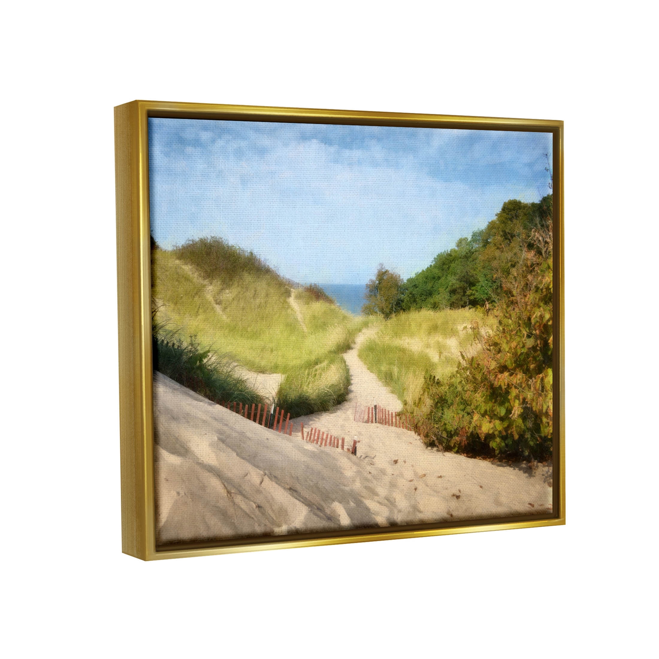 Sandy Summer Beach Path Landscape Graphic Art Metallic Gold Framed Art Print Wall Art