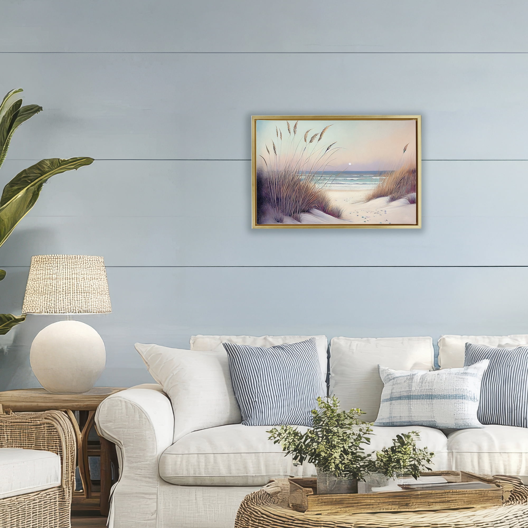 Euphoria Beach Dunes View Gold Framed Floater Canvas Wall Art, design by Sasha