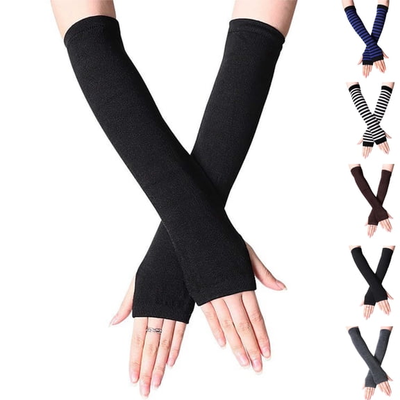 HAJWOH Womens Punk Gothic Long Arm Warmers Fingerless Gloves Winter Knitted Stretchy Mittens Thumb Hole Wrist Warmer