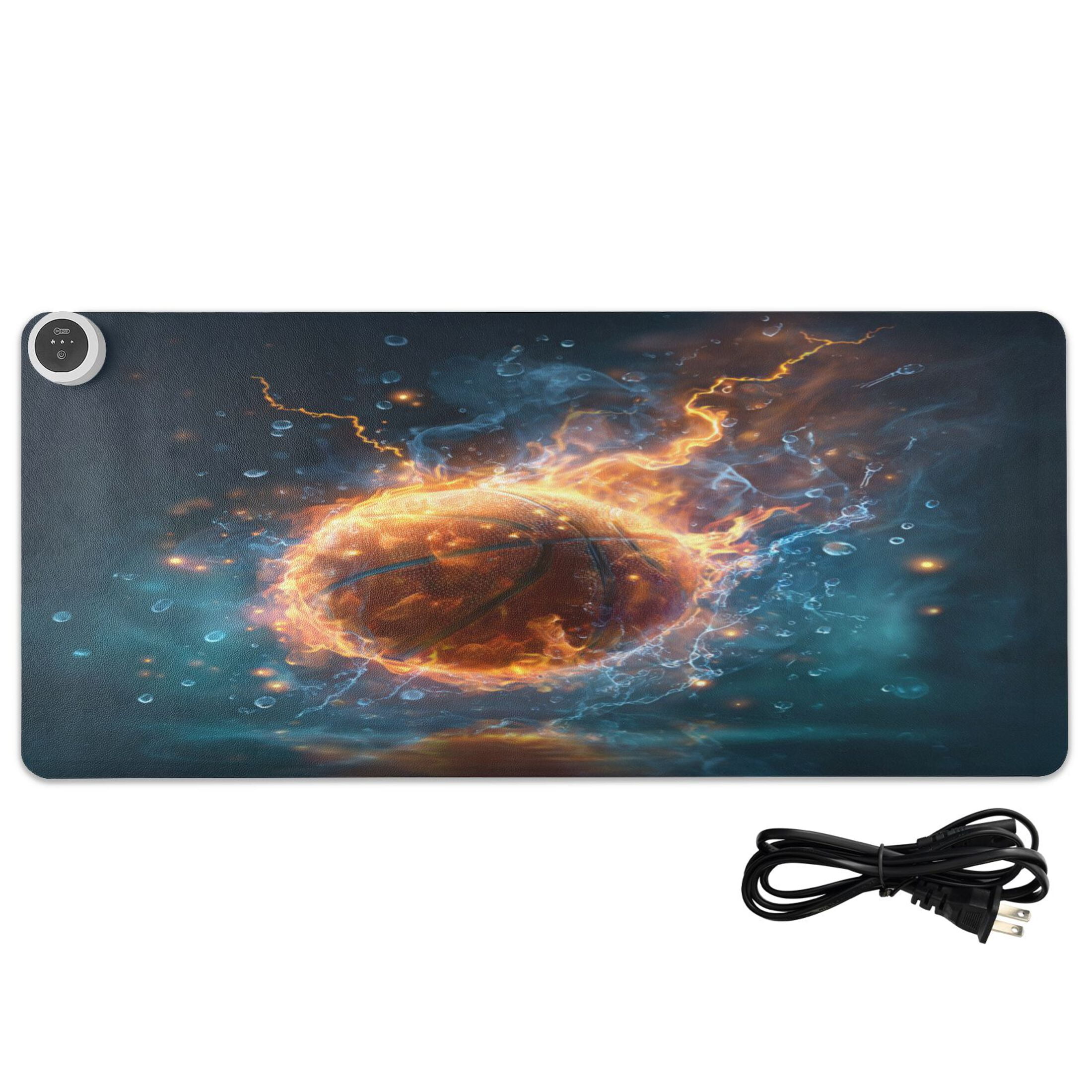 Wobogo Burning Basketball Heated Mouse Pad Extra-Large Desk Mat With 3 Heating Levels and 3-hour Auto Shut-Off Protection Ideal for Computer Keyboards Home Office Hand-warming Essential 31.5in × 13in