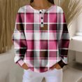 thumbnail image 2 of Women's Casual Shirts Long Sleeve Tops Button Up V Neck Loose Knit Fall Favorites For Women with Large Plaid Print Waffle Henley Shirt, Autumn Winter Fashion Comfortable Blouse,Hot Pink,S, 2 of 7