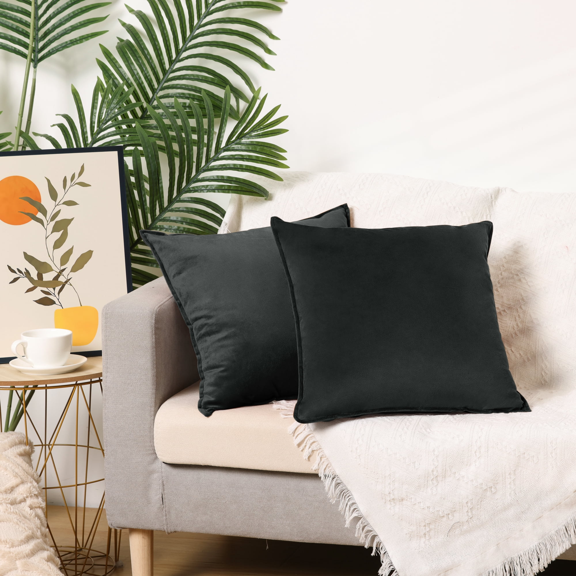 Unique Bargains Velvet Solid Throw Pillow Covers Decorative Cushion Covers (2 Count) Black 16" x 16"