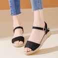 thumbnail image 2 of Rokment Women's Beach Espadrilles Wedge Sandals Breathable Comfortable Woven Linen Geometric Open Toe Ankle Strap Platform Low Heels Dressy Summer Shoes for Vacation Black Size 6, 2 of 6