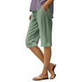 thumbnail image 2 of Linen Bermuda Shorts for Women Knee Length Summer Casual Elastic Waisted Shorts with Pockets Mint Green M, 2 of 5