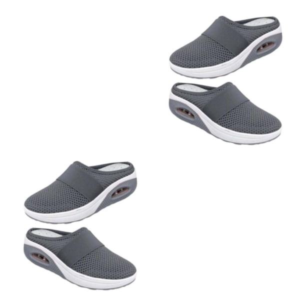 Qarigey Zapatillas de cuña para mujer, zapatos informales de malla con cojín de aire, sandalias ligeras antideslizantes para mujer, Gris 36 yardas 2piezas