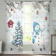 thumbnail image 3 of Blue Snowman Christmas Sheer Curtains 63 Inch Length 2 Panels Set, Semi Transparent Voile Rod Pocket Curtains for Living Dining Room Bedroom Drapes Xmas Tree Ball Snowflake Winter Wooden, 3 of 8