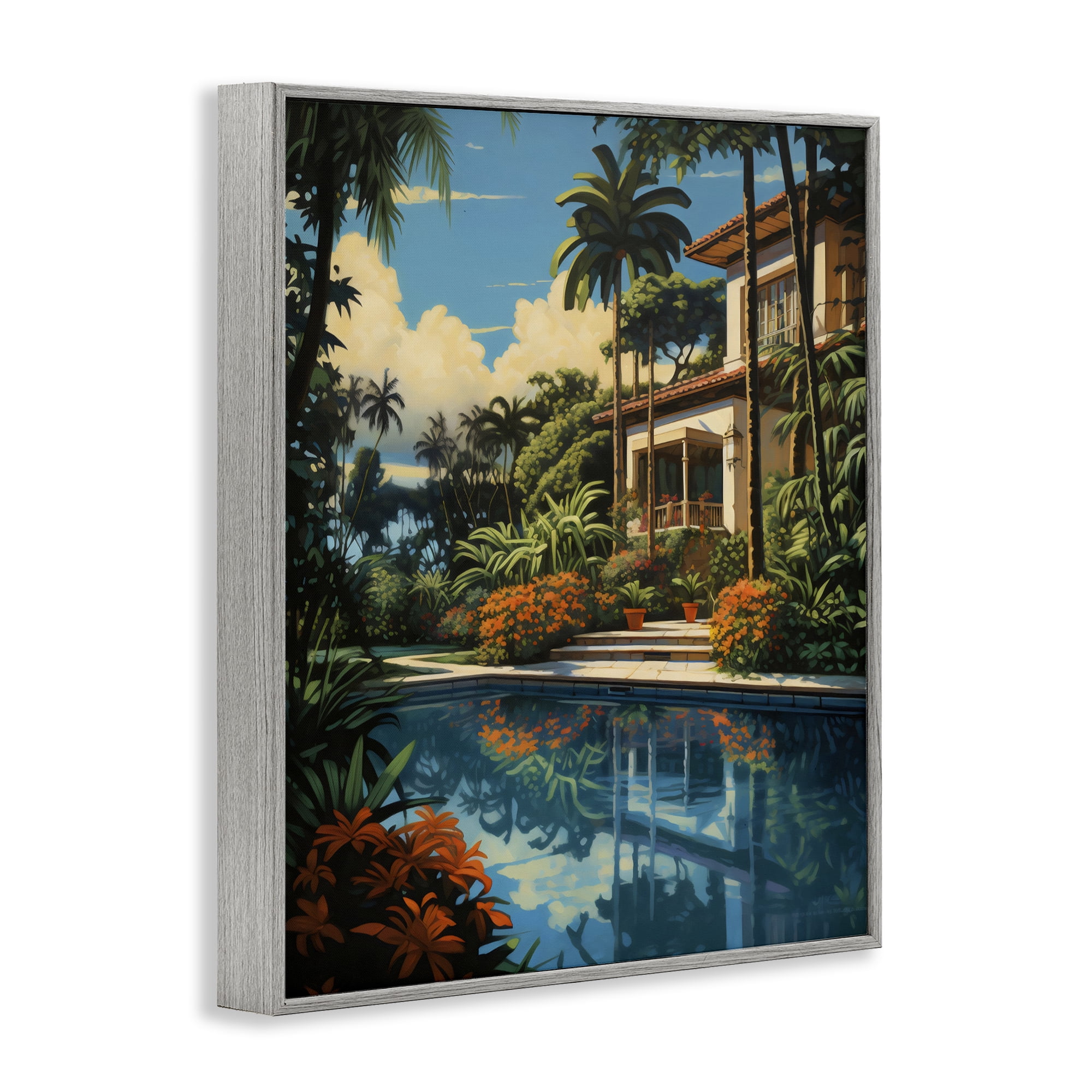 Stupell Industries Tropical Tranquility Villa Gray Framed Giclee Art, design by Creative Studio