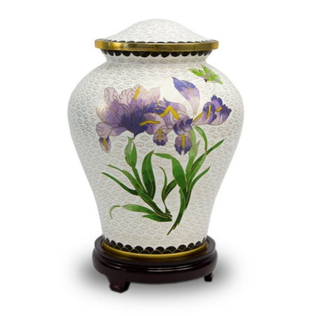 Cloisonne Urn - Bronze Cremation Urn - Extra Large 210 Pounds - Cloisonne White Iris - Engraving Sold Separately