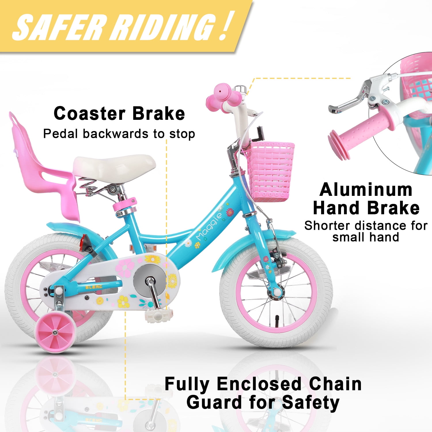 Glerc Maggie 12 inch Kids Girls Bike for Ages 2-4 Years Child,Blue