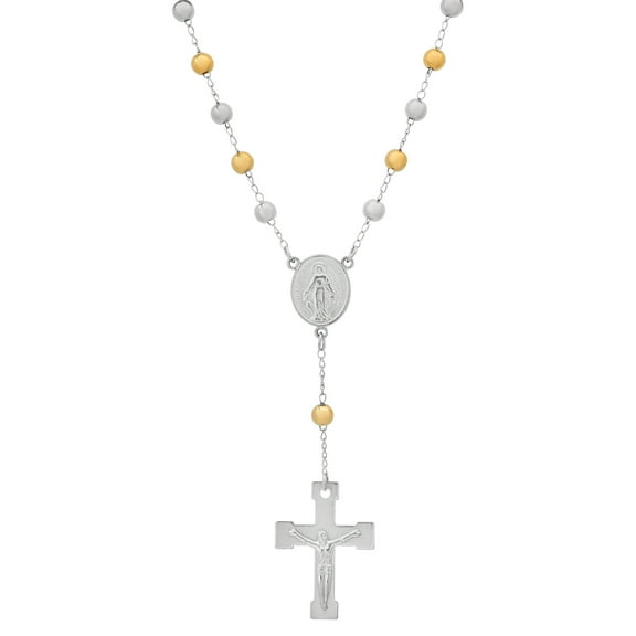 Two-Tone Stainless Steel Rosary with Cross and Crucifix