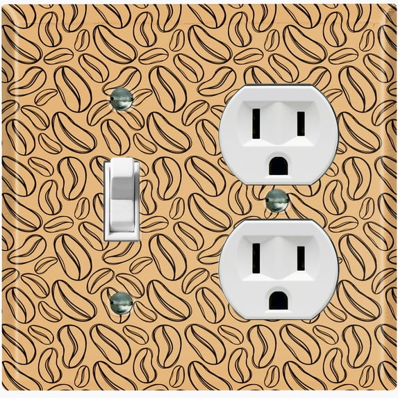 Metal Light Switch Wall Plate Outlet Cover (Coffee Espresso Mocha Bean Light Brown Pattern - Single Toggle Single Duplex)