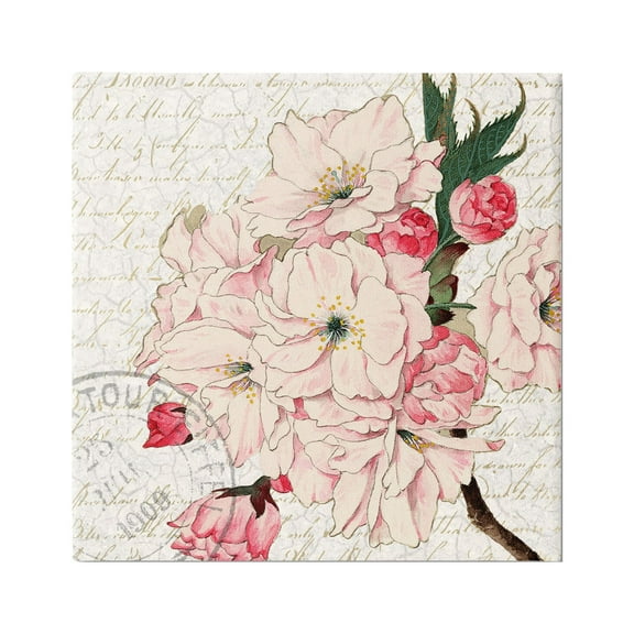 Stupell Industries Vintage Pink Floral Arrangement Ornate Script Stamp Graphic Art Gallery Wrapped Canvas Print Wall Art, Design by Kim Allen