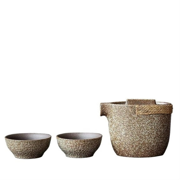 One Pot And Two Cups Portable Coarse Pottery Pot Tea Cup Kung Fu Tea Set Chinese Ceramic TeaSet Travel Tea Set