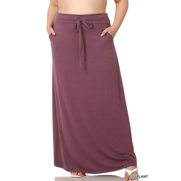 Zenana Women & Plus Relaxed Drawstring Waist Draped Basic Maxi Skirts