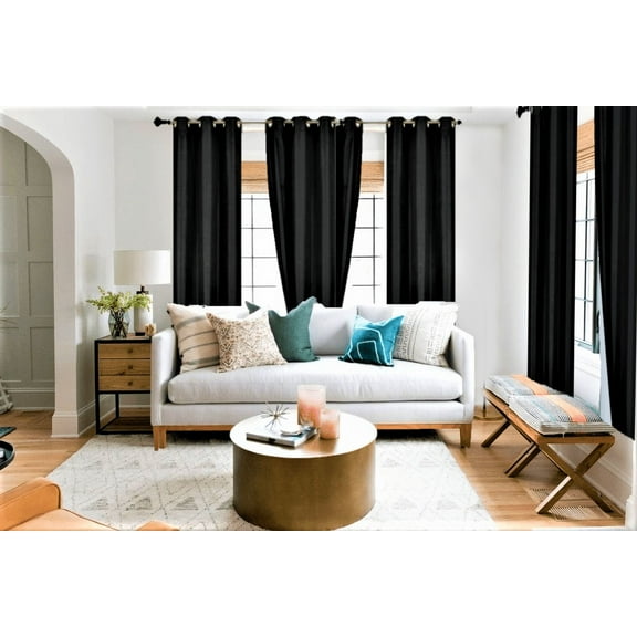 2 Piece panel room darkening thermal foam lined blackout heavy thick wIndow curtain top grommets black 84" inch length for bedroom