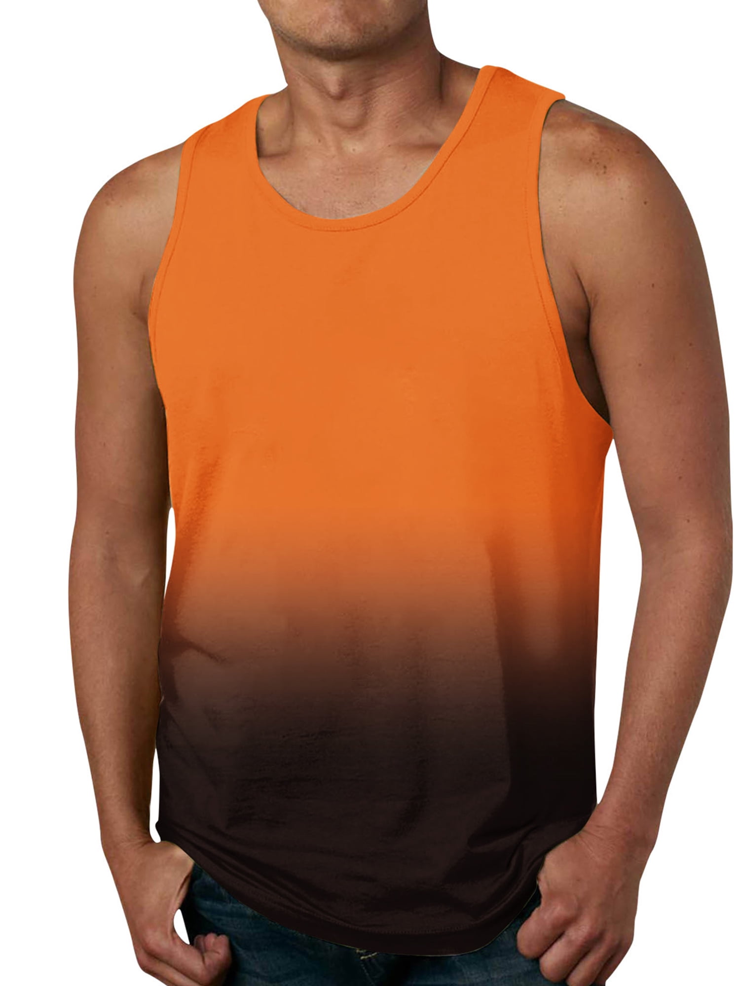 Fashnice Débardeurs pour Hommes Col Rond T-Shirts Sans Manches Été Ample Gilet de Gym Orange 5TG