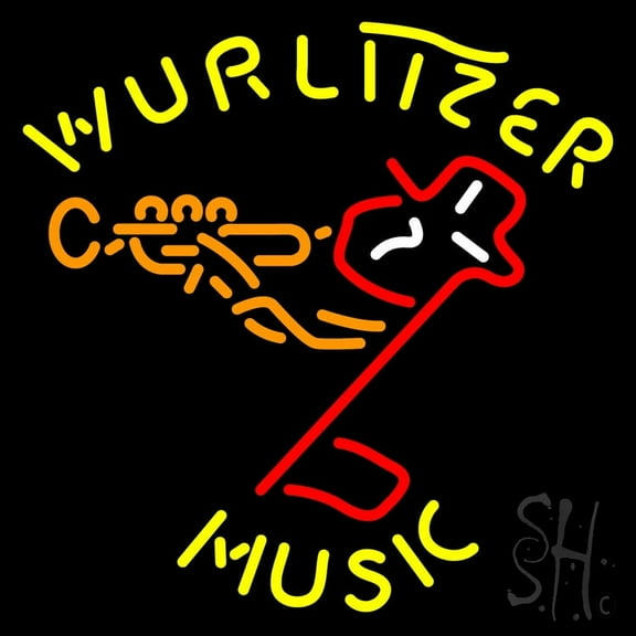 Wurlitzer Music LED Neon Sign 24" Tall x 24" Wide - inches Black Square Cut Acrylic Backing, with Dimmer - Premium built indoor Sign for Studio, Club, Home décor, Event, Workshop, Storefront.