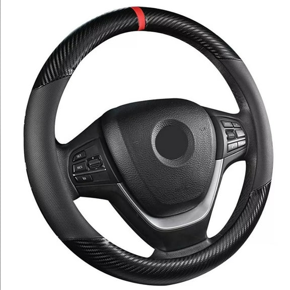 Carbon Fiber Car Steering Wheel Cover, Microfiber Leather Breathable Anti-slip Auto Accessories, Universal Fit, Black