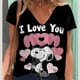 thumbnail image 4 of Camiseta de verano para mujer, bonita camiseta con estampado de Snoopy, camisetas casuales de manga corta en 3D, ropa urbana de moda con cuello en V, ropa femenina de gran tamaño, 4 of 5