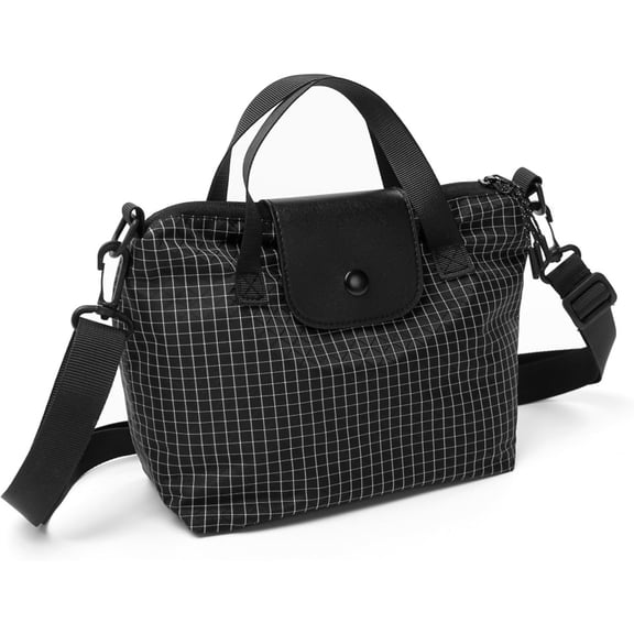Sunyuer Lightweight Grid Nylon Mini Tote Crossbody Bag for Men Women, Water Resistant Small Handbag with Adjustable Strap, Casual Commute Travel Outdoor Cycling Shoulder Purse