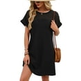 thumbnail image 4 of T Shirt Mini Dress For Women Crew Neck Short Sleeve Lace Patchwork Nightgown Casual Comfy Pajamas Loose Fit (XL, Black), 4 of 9