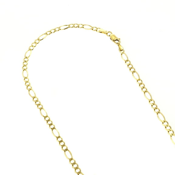 10K 18 Yellow Solid Gold 3mm Diamond Cut Figaro Chain Link Necklace with Lobster Clasp