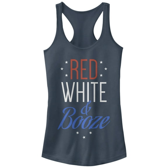 Junior's CHIN UP 4th of July and Booze Racerback Tank Top Indigo Large