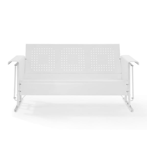 Maykoosh Contemporary Cool Outdoor Metal Sofa Glider - White, 32.5 x 28 x 65.75 inches, Sturdy Steel Frame Construction, Convenient Outdoor Patio/Lawn Metal Sofa Glider