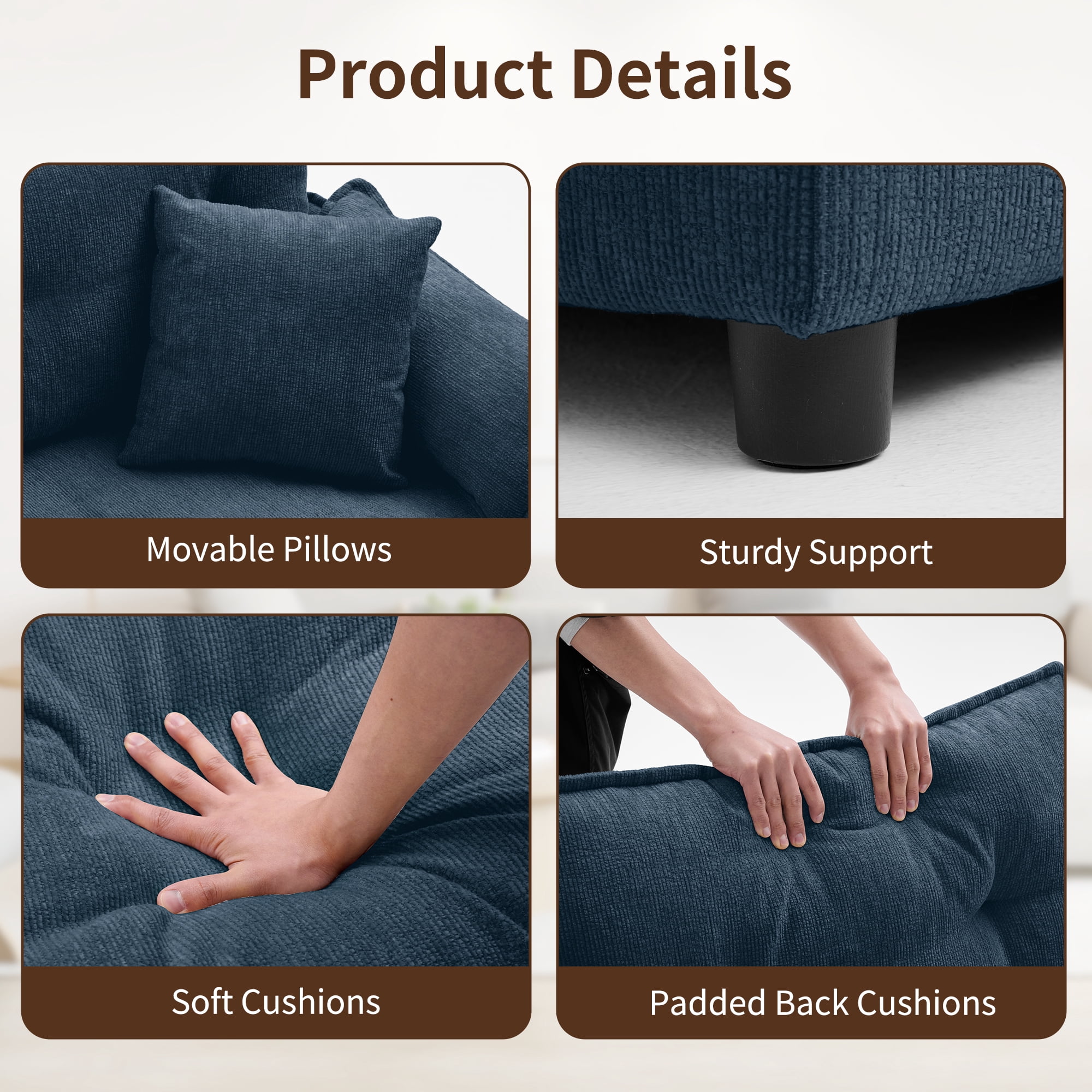 Korser Loveseat Sofa with Deep Seat Cloud Couch with 2 Pillows,Chenille 2-Seater Sofa Small Couch for Living Room,Assembly Required,Blue