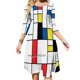 thumbnail image 1 of Vestido de escote cuadrado Mondrian Bonitos vestidos holgados con estampados Elegante vestido de fiesta en la playa Patrón Mondrian Divisionista Rojo Azul Amarillo, 1 of 6